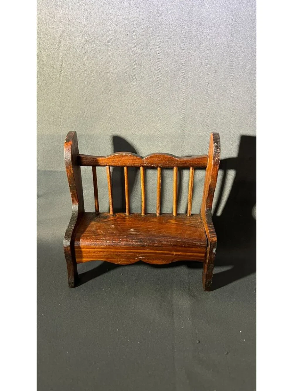Miniature Wooden Bench With Spindle Backrest Rustic Brown Finish